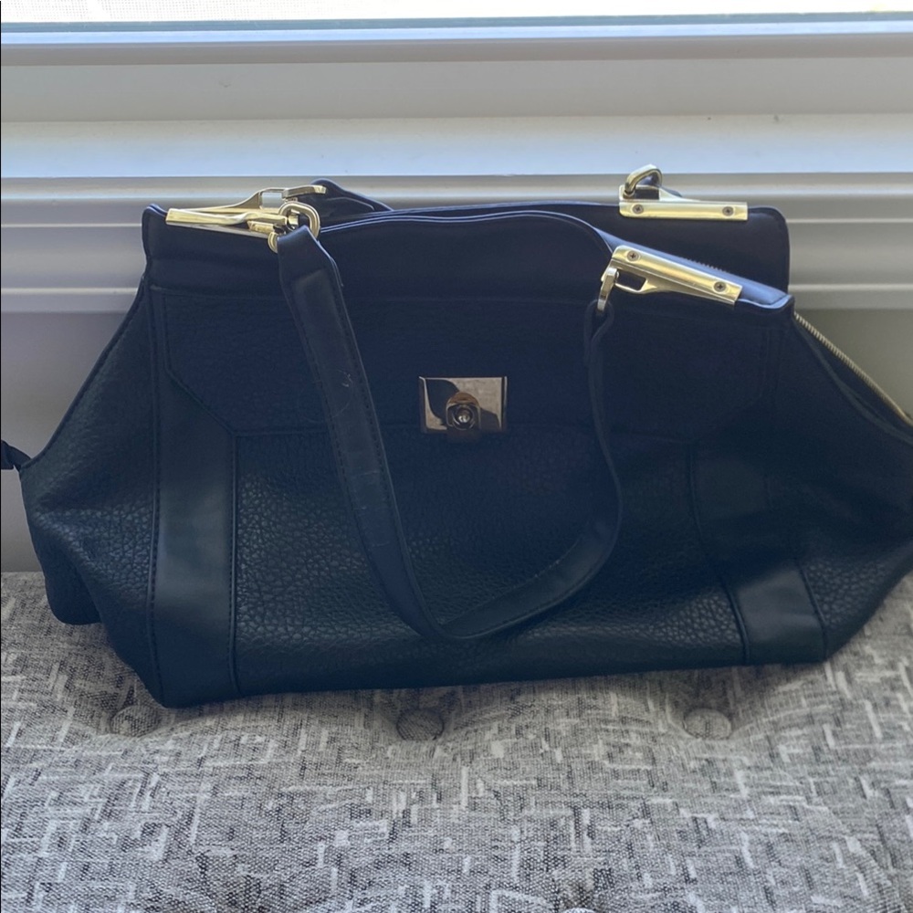Melie Bianco Elegant Black Shoulder Bag with Gold Details